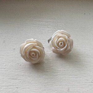 White Acrylic Rose Flower Clip-On Earrings